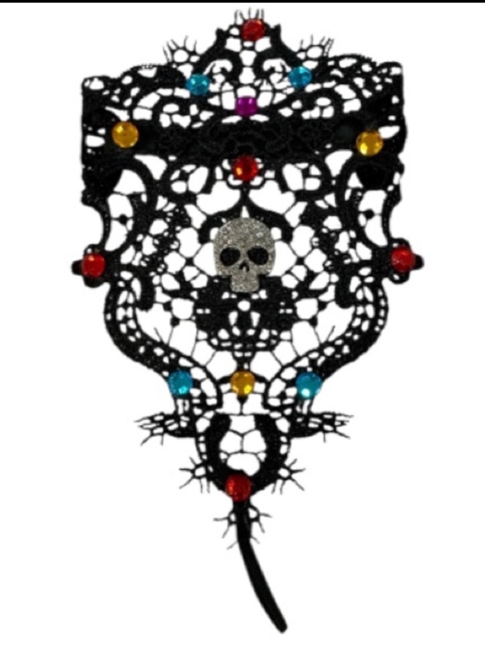 Black Lace Glitter Skull Multi Colored Gem Festival Costume
Fingerless Glove